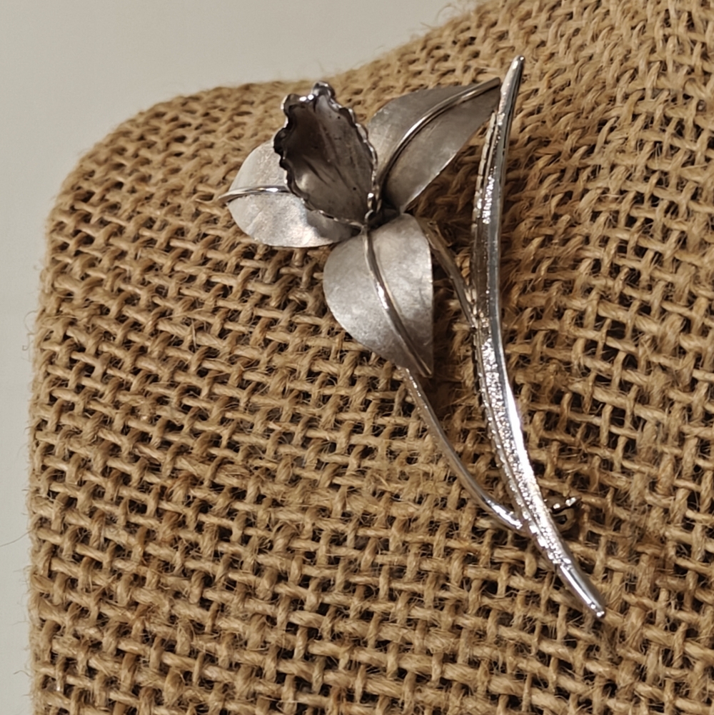 Vintage Bond Boyd Sterling Silver Orchid Flower Pin Brooch